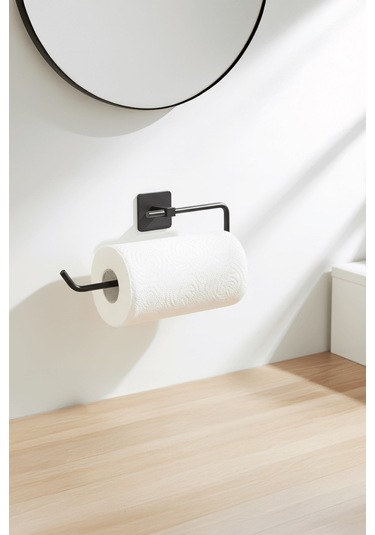 Siyah Yapışkanlı Solo Havluluk Kare Topuzlu, Yapıştır/vidala Montajlı Metal Banyo Askısı - S-110 - Kts Siyah