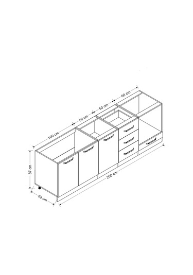 Minar 260 Cm Mutfak Dolabı Beyaz Dore 260-d6