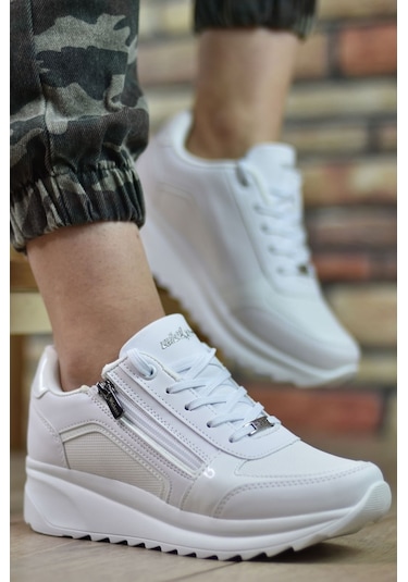 Konfores 1662 Anatomik Tabanlı Fermuarlı Bayan Sneakers Ayakk Beyaz