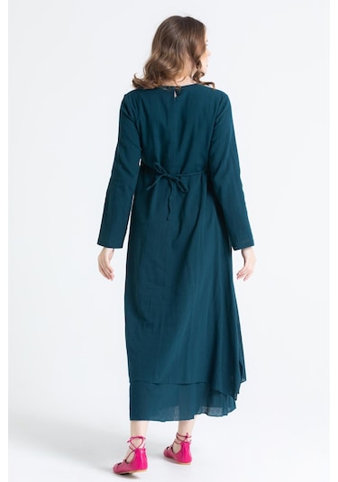 Uzun Kol Şile Bezi Nakışlı Antik Uzun Elbise Petrol Ptrl-petrol Petrol