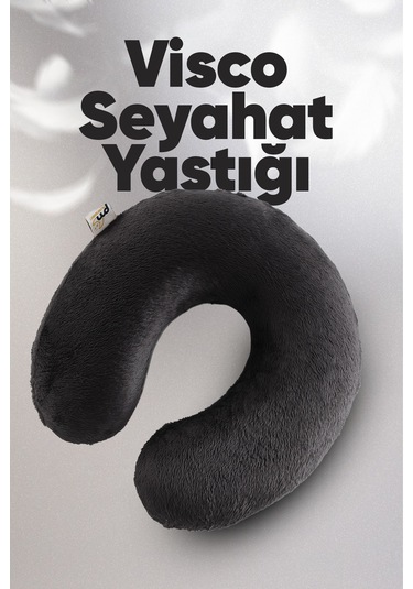 Ortopedik Seyahat Yastığı - Visco Seyahat Boyun Yastığı - Ortopedik Boyunluk Antrasit Beyaz