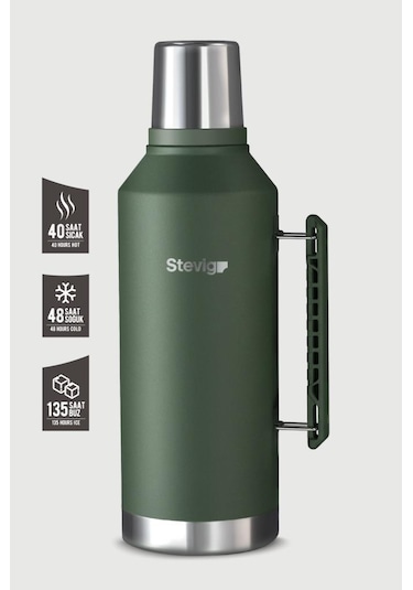 Stevig 1 Camper Klasik Kulplu Sızdırmaz Çelik Termos 2.2 Lt Green St-260 Yeşil