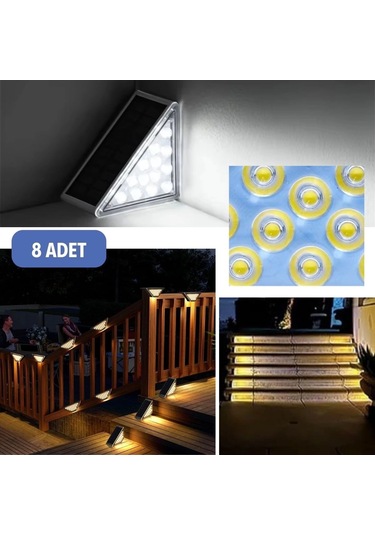 8 Adet Üçgen Güneş Enerjisi İle Şarj Olan Dış Mekan Solar Basamak Köşe Lambası 5365