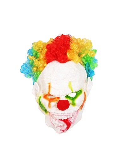 Shineyee Korkunç Renkli Paryalar İçin Vinil Kafatası Ve Sentetik Fiber Peruklu Halloween Clown Maskesi