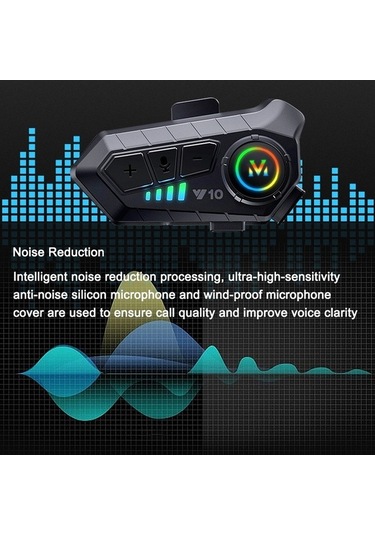 Novahub Bluetooth Motosiklet İnterkom V10 Siyah, Kablosuz Uzaktan Kontrol