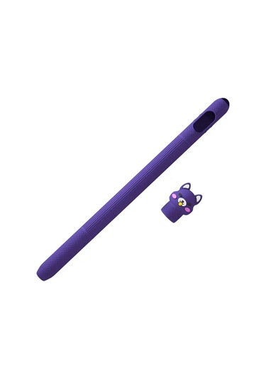 Apple Pencil Pro / 2.nesil Uyumlu Koruyucu Silikon Kılıf Kaydırmaz Sevimli Kedi Figürlü Kalem Değildir Mor