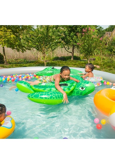 Küçük Kaplumbağa Figürlü Tırabzanlı Şişme Deniz Yatağı Çok Renkli