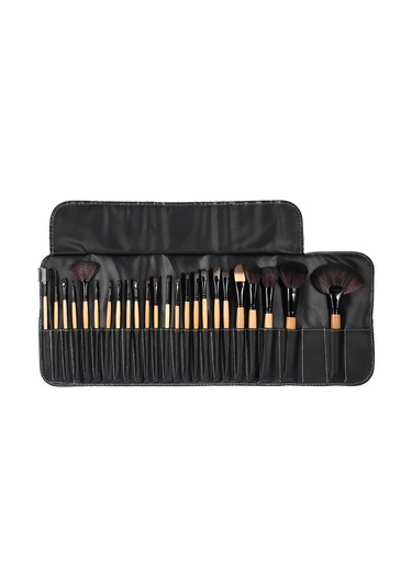 Wezone 24'lü Profesyonel Makyaj Fırçaları Seti - Farklı Görünümler İçin Çeşitli Şekiller Ve Boyutlar - Ahşap Kollü + Deri Çantası