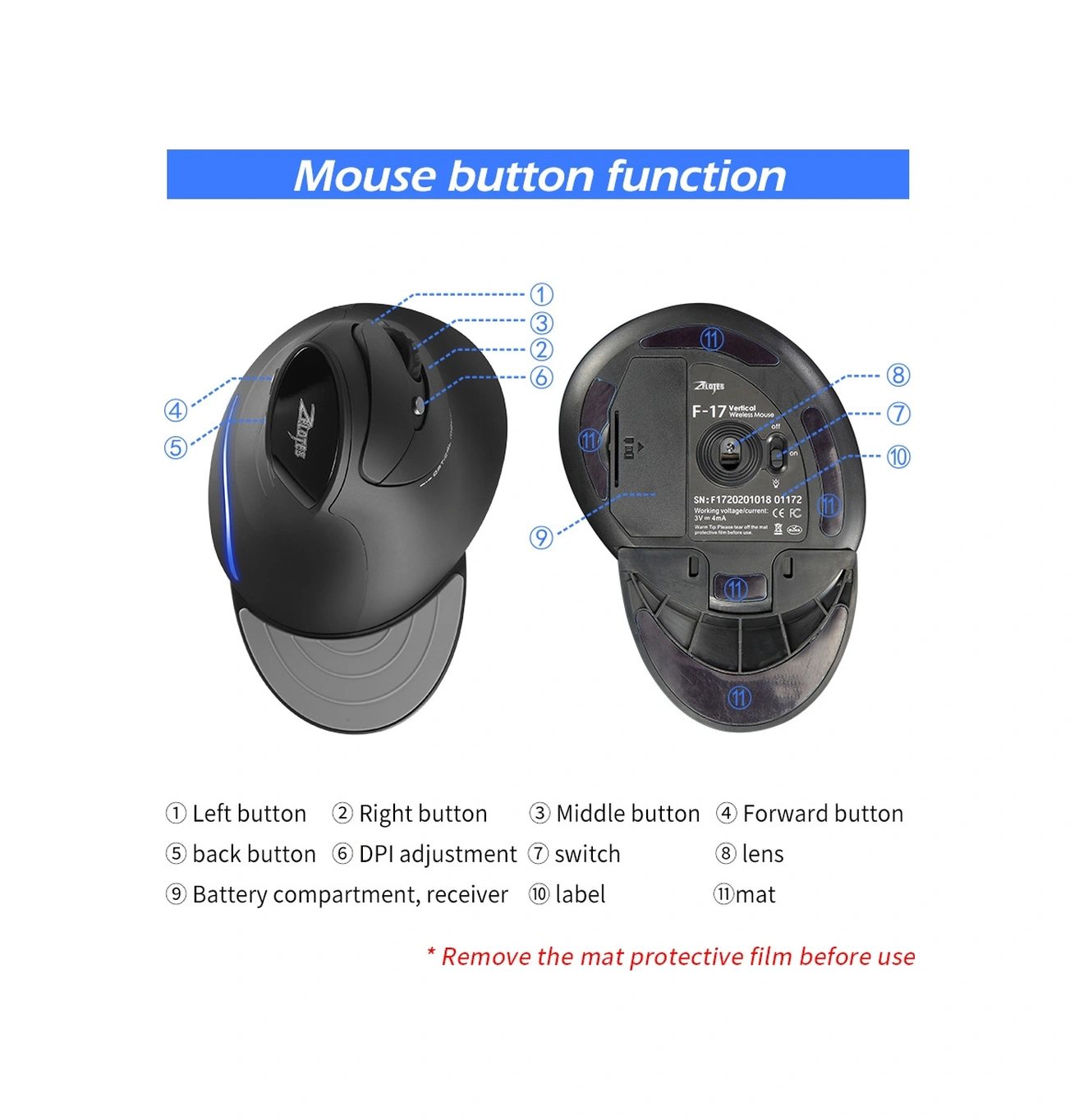 Sones Zelotes F17 6 Düğmeli Dikey Tutuşlu Ergonomik Kablosuz Fare Diğer