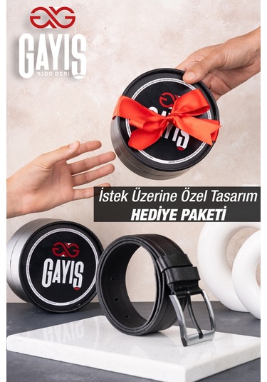 Özel Oval Kutulu Hakiki Manda Derisi Erkek Siyah Kot Kemeri Hediyelik ve Çeyizlik Kemer Siyah