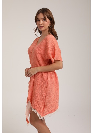 Life For Moda Kadın Kuşaklı Müslin Pareo Kimono P 80 Turuncu