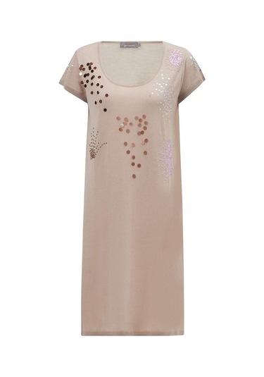 Peraluna Yazlık Boncuk Işlemeli Ince Elbise Bej Bej