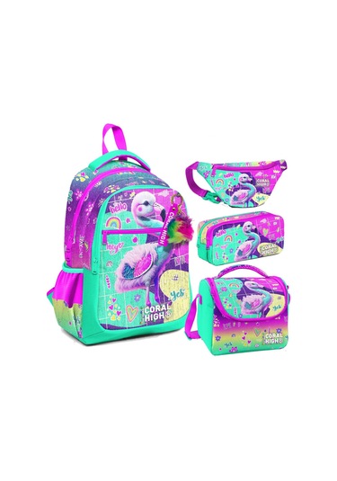 Coral High Pembe Su Yeşili Flamingo Desenli Kız Çocuk Okul Beslenme Kalemlik Ve Bel Çantası Seti - İlkokul İçin Uygun