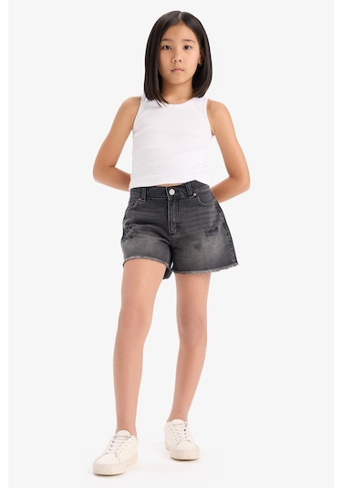 DeFacto Kız Çocuk Yırtık Detaylı Pamuklu Jean Şort D7106A825SMNM36