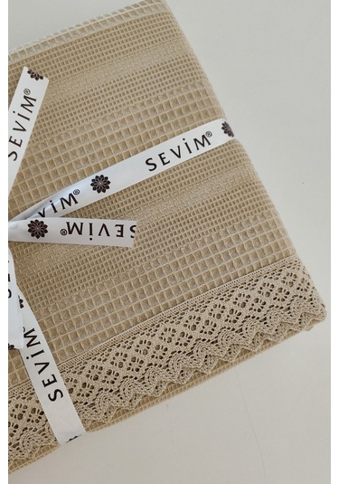 Tek Kişilik Dantelli Petek Pike -waffle Dokuma Pike-160x230 Cm Bej