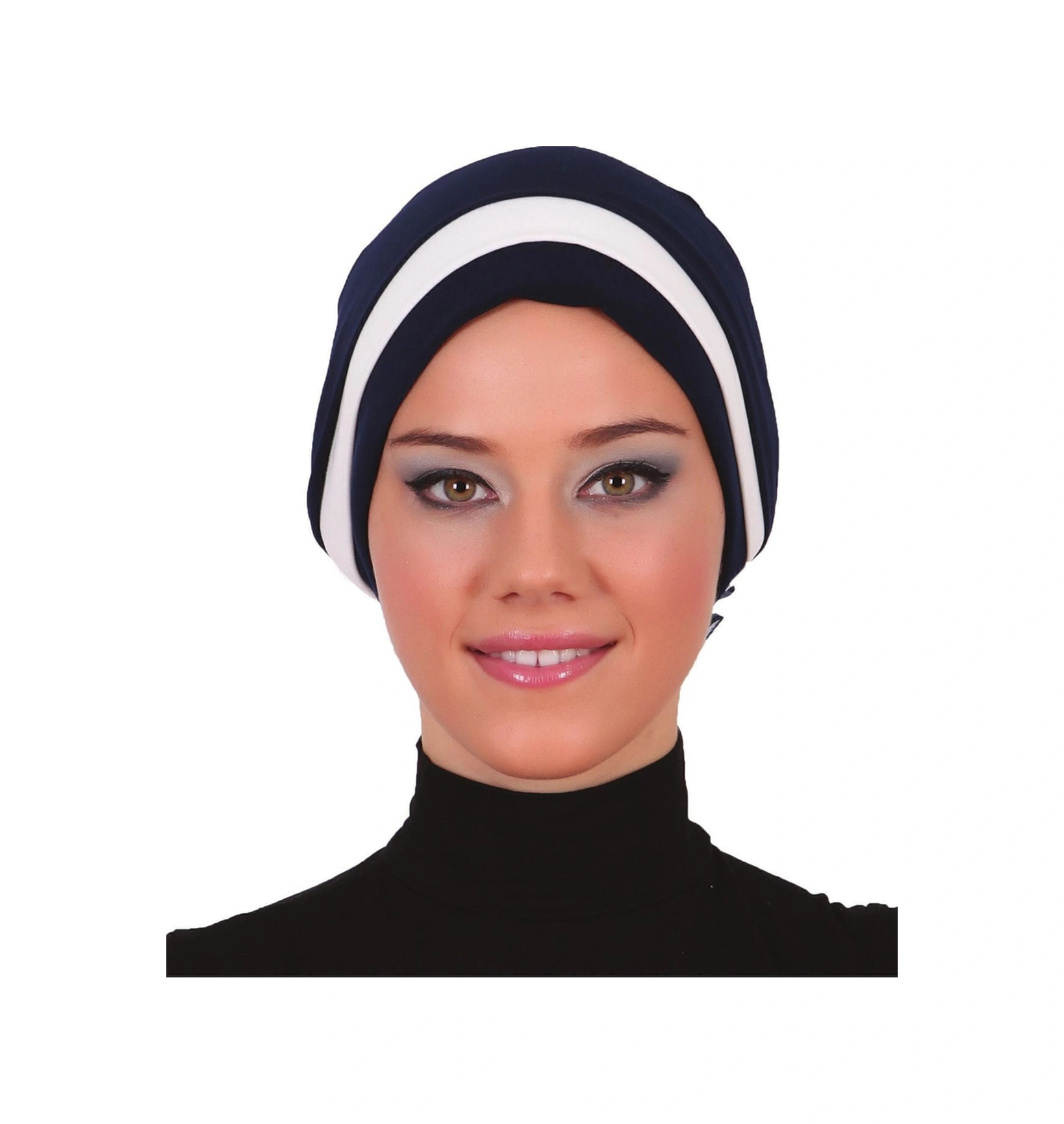 Katlı Arkası Organze Güllü Lacivert-krem Hazır Türban Tesettür Bone Lacivert-krem