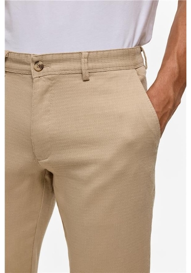Süvari Bej Slim Armürlü Pantolon Bej