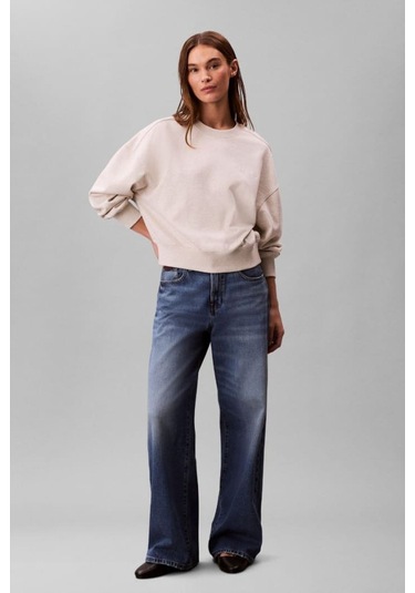 Kadın Regular Fit Logo Nakışlı Bisiklet Yaka Sweatshirt - Bej Vanilla Heather