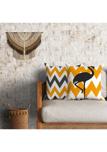 Zigzag ve Flamingo Dekoratif 2'li Minder Kılıfı Seti 60 x 60 cm