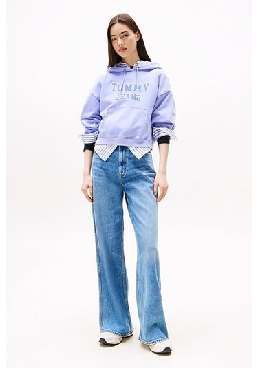 Kadın Boxy Fit Cropped Kapüşonlu Sweatshirt - Lila Vintage Iris