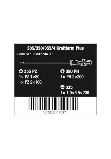 Wera 5347736002 335/350/355/4 Tornavida Seti Kraftform Plus Lazer