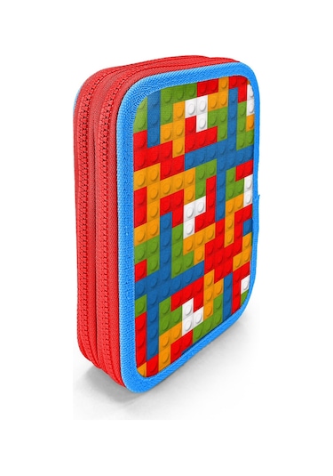 Coral High Kids Renkli Blok Desenli Çift Katlı Kalem Çanta 11157 Kırmızı