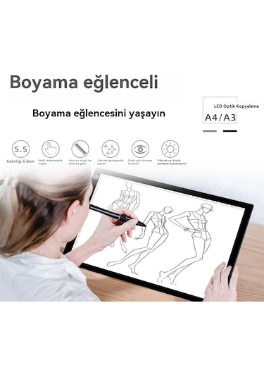 Tcherchi Usb İle Çalışan A5 Led Çizim Tableti - 3 Seviyeli Ayarlanabilir Parlaklık, Taşınabilir, Göz Koruyucu Tasarım