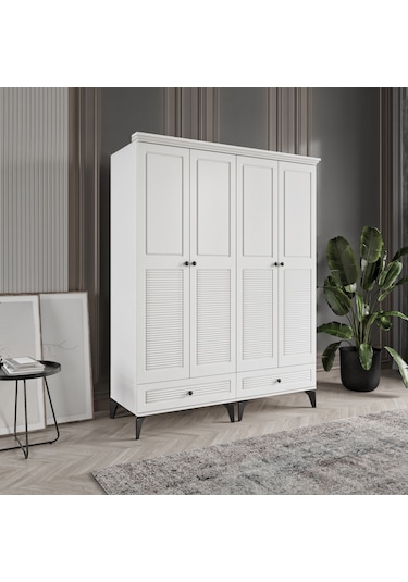 Beenal Nisa 4 Kapaklı Gardırop Dolap 160cm Beyaz-beyaz