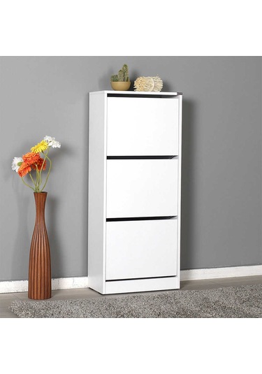 Flat Duo 3 Katlı Ayakkabılık Dolabı - Beyaz