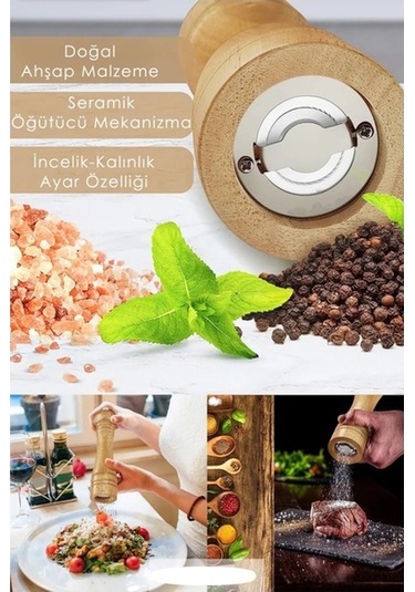 Ahşap Baharat Tuz Öğütücü Değirmen Tuzluk Baharatlık 1 Adet