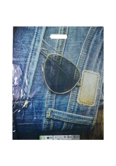 Baskılı Mağaza Poşeti No 4 50 Adet Kot Desenli Takviyeli Poşet