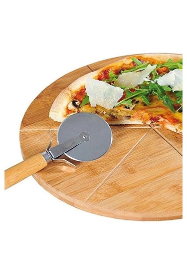 Ahşap Saplı Pizza Ruleti Paslanmaz Çelik Bıçaklı, Ergonomik Tutmalı Hamur Ve Pizza Kesici Ahşap