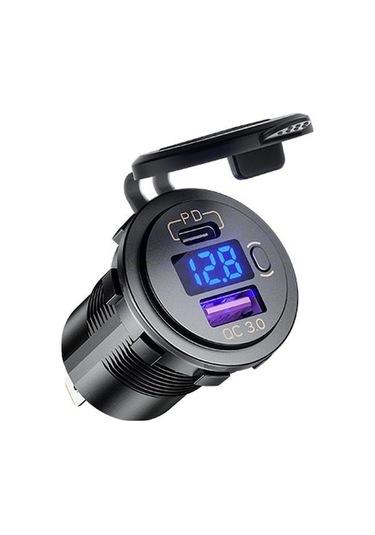 Honmex Araç Telefon Şarj Cihazı Pd+qc3.0, Voltaj Göstergeli, Anahtarlı, Mavi Işık, 60cm Kablolu Tek Qc3.0+pd