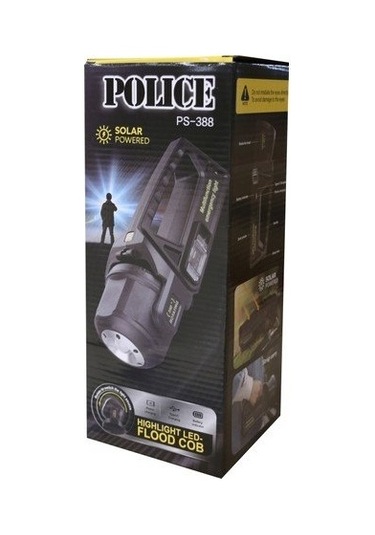 Police PS-384 Güneş Enerjili, Enerji Göstergeli Telefon Şarj Etme Özellikli Spot Fener Siyah