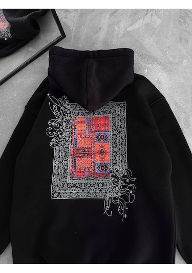 Snakewear Uzun Kol Kapşonlu Ön Ve Arka Baskılı Sweatshirt - Siyah Siyah