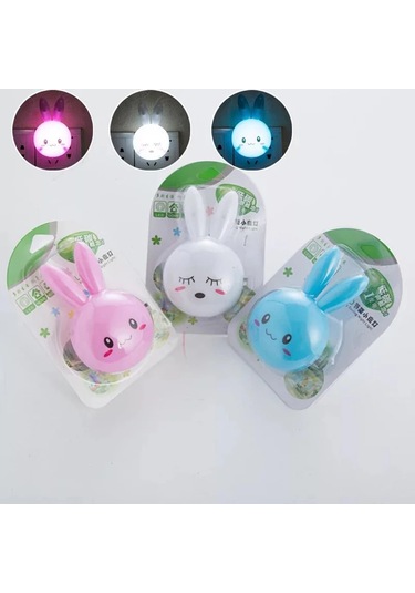 Sevimli Karikatür Tavşan Led Gece Lambası Ac110-220v Anahtarı Çok Renkli