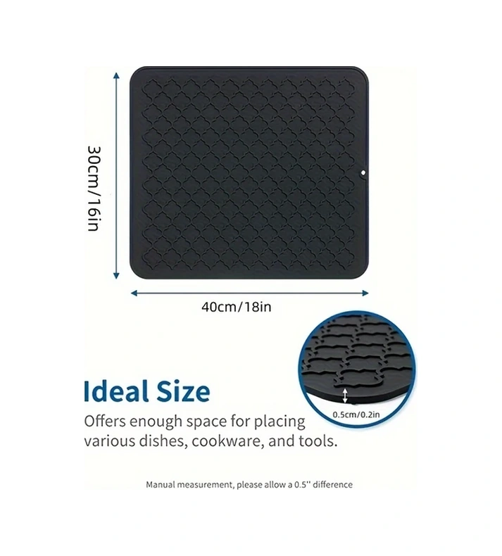 Elmpaly 1 Adet Desenli Silikon Sünger Kurutma Paspası, Anti-kaydırıcı Isıya Dayanıklı Siyah Mutfak Tezgahı Altlığı