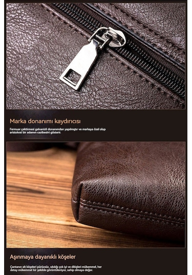 2'li Erkek Omuz Çantası Seti - Koyu Kahve Koyu Kahverengi