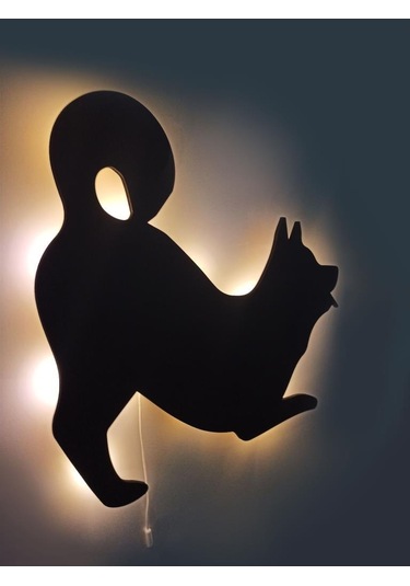 Cajuart Oyuncu Köpek Led Işıklı Siyah Ahşap Tablo Duvar Dekoru