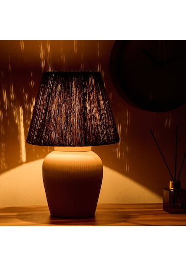 Safirr Light Glow Seramik Abajur - Beyaz / Krem - 40x40x25 Cm Çok Renkli