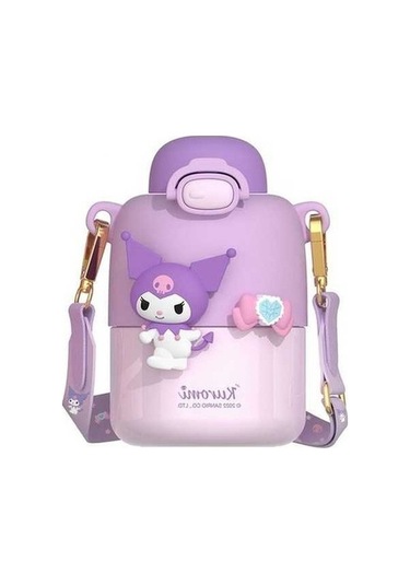 Didadodo Mor Paslanmaz Çocuk Su Şişesi Yalıtımlı 430ml Karikatür Kabı Mor