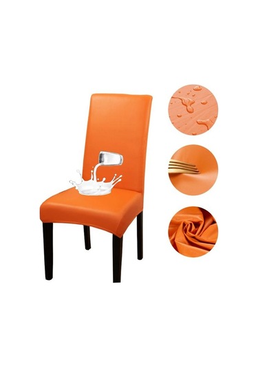 Turuncu Pu Deri Kumaş Düz Renk Sandalye Kapak Su Geçirmez Yemek Koltuğu Sandalye Kapakları Otel Ziyafet Düğün Koltuk Kapakları Sandalye Koruyucu
