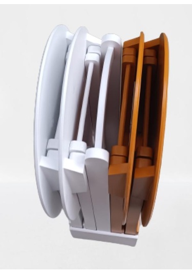 Çanta Zigon Sehpa Oval Model Dörtlü Ahşap Mdf Beyaz Ve Hardal Renk Uyumu El Yapımı