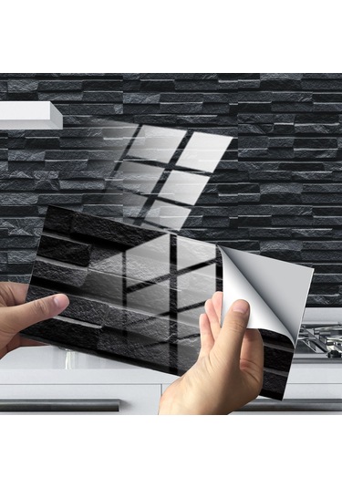 Sones 12 Adet 10 X 20 Cm Tuğla Desenli Kristal Film Parlak Fayans Sticker Zemin Stickerı Kit037 Diğer