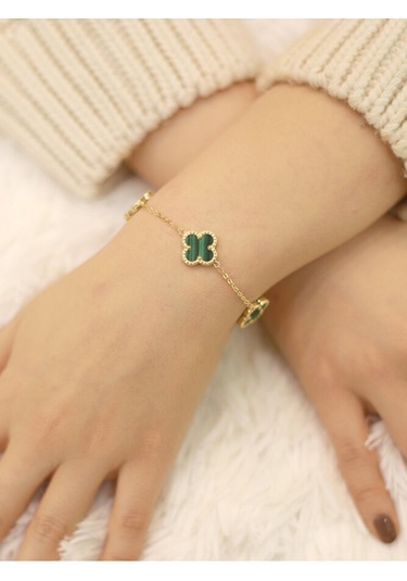 14 Ayar Altın 5'li Yeşil Yonca Bileklik Altın