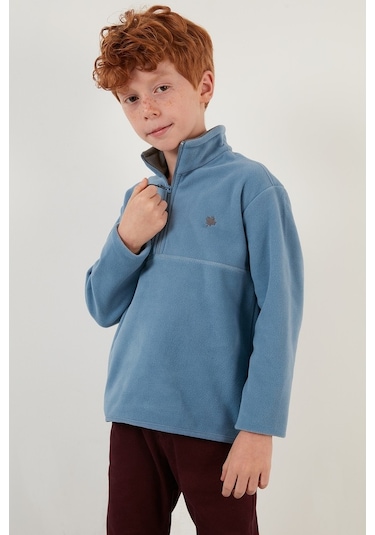 Lela Yumuşak Dokulu Fermuarlı Dik Yaka Şardonlu Kışlık Unisex Çocuk Polar 5905002 Mavi