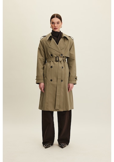 Anıka Kruvaze Kemerli Trençkot Haki Haki