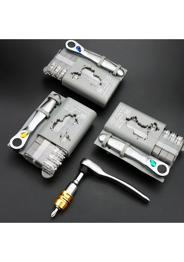 Geeksen İngiliz Anahtarı 12 Adet Mini Cırcır Tornavida Seti Cırcır Anahtar Seti Gümüş