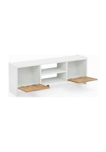 Tv Sehpası Kapaklı Raflı Tv Ünitesi Televizyon Sehpası Beyaz- Çam