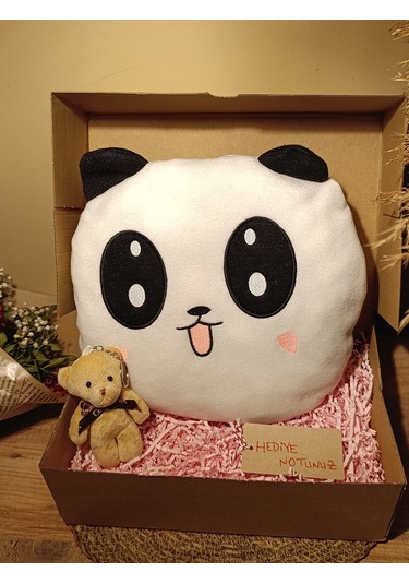 Kutulu Hediye Seti / Panda Yastık 35cm Ve Ayıcık Anahtarlık